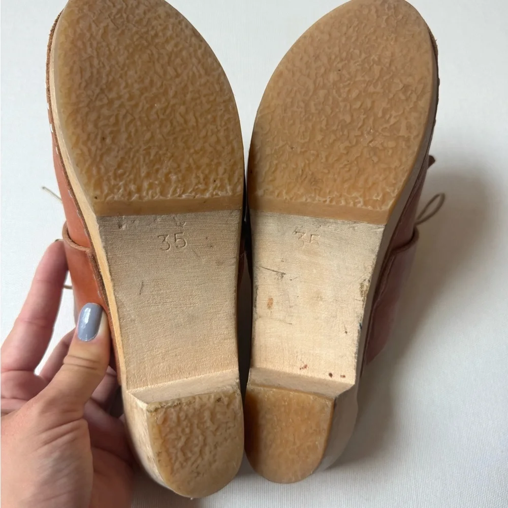 Bryr Leather Fringe Clogs Cottagecore Boho Handmade Wooden Sole 5 Scandi Chic - Picture 5 of 5